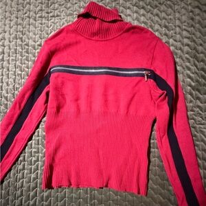 NILS sweater turtleneck ribbed red black long sleeve zipper size medium ski snow